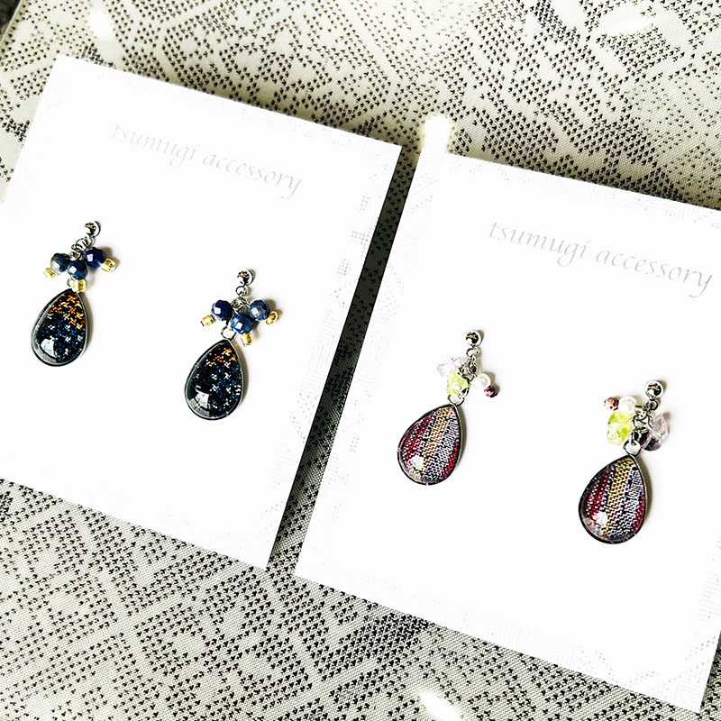 クリスタル大島紬ピアス☆ クリスタル大島紬ピアス☆