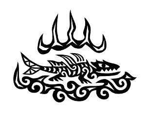 奄美生態系の頂点に君臨する毒蛇「森の守り神“ハブ”」曼荼羅（マンダラ）をイメージした「トライバル・民族・和柄・サーフＴ系シャツ オーサリキャラクター1