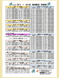 10/1～10/26のシマッチュ向け航空時刻表