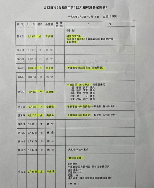 予算を決める議会の日程